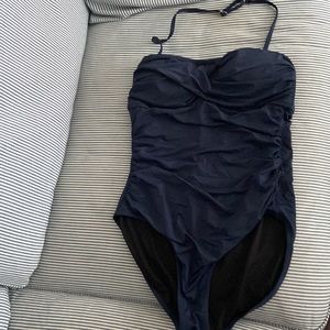 Garnet Hill Navy Blue Bandeau One Piece Swimsuit